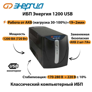 Энергия ИБП 1200 USB - ИБП и АКБ - ИБП для компьютера - . Магазин оборудования для автономного и резервного электропитания Ekosolar.ru в Петропавловске-камчатском