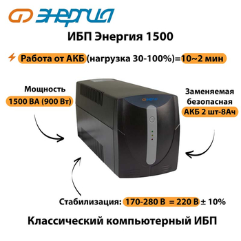 Энергия ИБП 1500 - ИБП и АКБ - ИБП для компьютера - . Магазин оборудования для автономного и резервного электропитания Ekosolar.ru в Петропавловске-камчатском