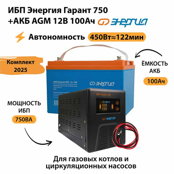 ИБП для котла Энергия Гарант 750 + Аккумулятор 100 Ач 12 В (450Вт - 122мин) - ИБП и АКБ - ИБП для котлов - . Магазин оборудования для автономного и резервного электропитания Ekosolar.ru в Петропавловске-камчатском