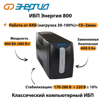 Энергия ИБП 800 - ИБП и АКБ - ИБП для компьютера - . Магазин оборудования для автономного и резервного электропитания Ekosolar.ru в Петропавловске-камчатском