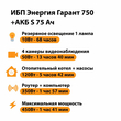 ИБП Энергия Гарант 750 + Аккумулятор S 75 Ач - 12В (450Вт - 91мин) - ИБП и АКБ - ИБП для котлов - . Магазин оборудования для автономного и резервного электропитания Ekosolar.ru в Петропавловске-камчатском